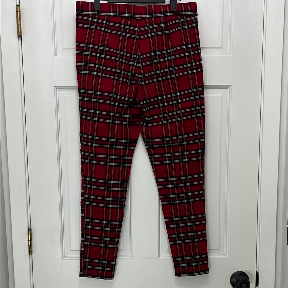 Zara Red and Black Tartan Plaid Pull On Skinny Pants - Size Large - Picture 7 of 15